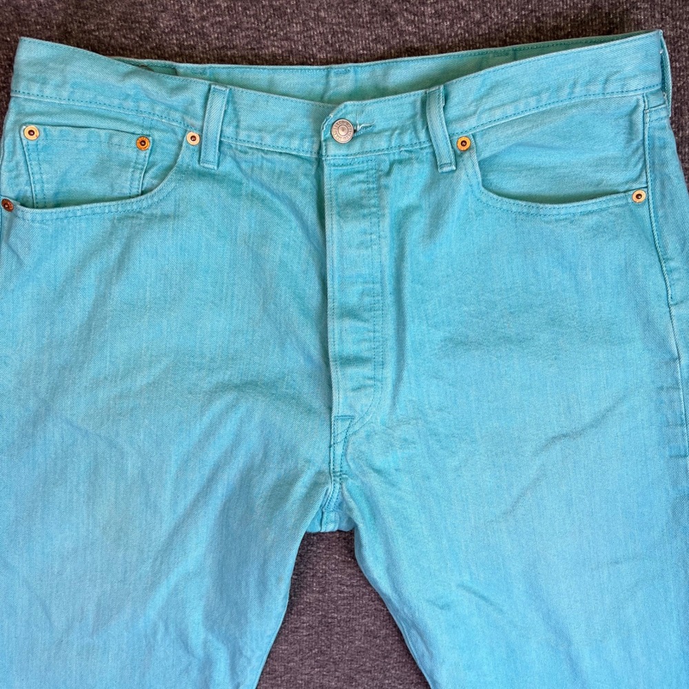 Levis 501 Jean Men 40x30 Turquoise Cyan Original Retro Straight Button Fly Denim - Picture 7 of 15